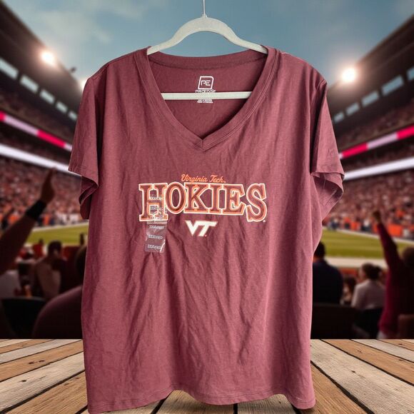 Virginia Tech Hokies Women’s V-Neck T-Shirt XXL Burgundy Game Day Burgundy NWT - Picture 1 of 7